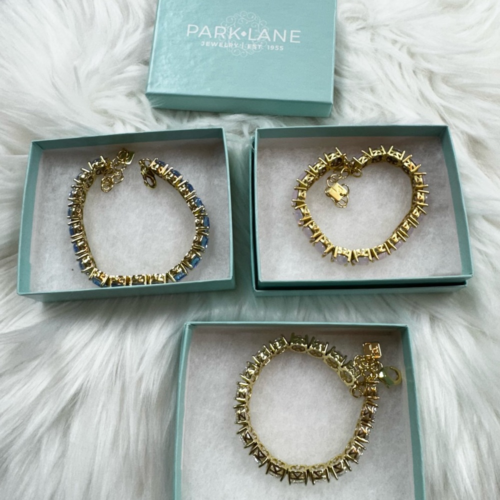 Park Lane Gold Bracelet Trio with Blue, Pink, and Clear Crystals - Picture 5 of 10